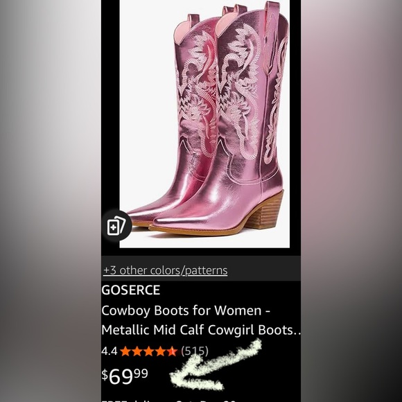 Shoes - Pink Heeled Metallic Cowboy Boots for Women